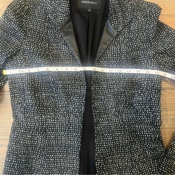 Lafayette 148 Blazer Polka Dot Black and White Leather Trim Size 4 Office Career - Picture 8 of 9